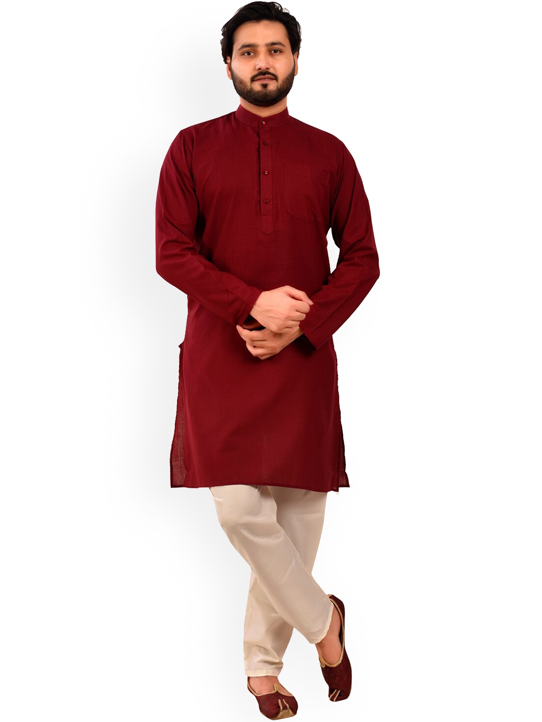 

Pro-Ethic STYLE DEVELOPER Men Maroon Mirror Work Kurta with Pyjamas