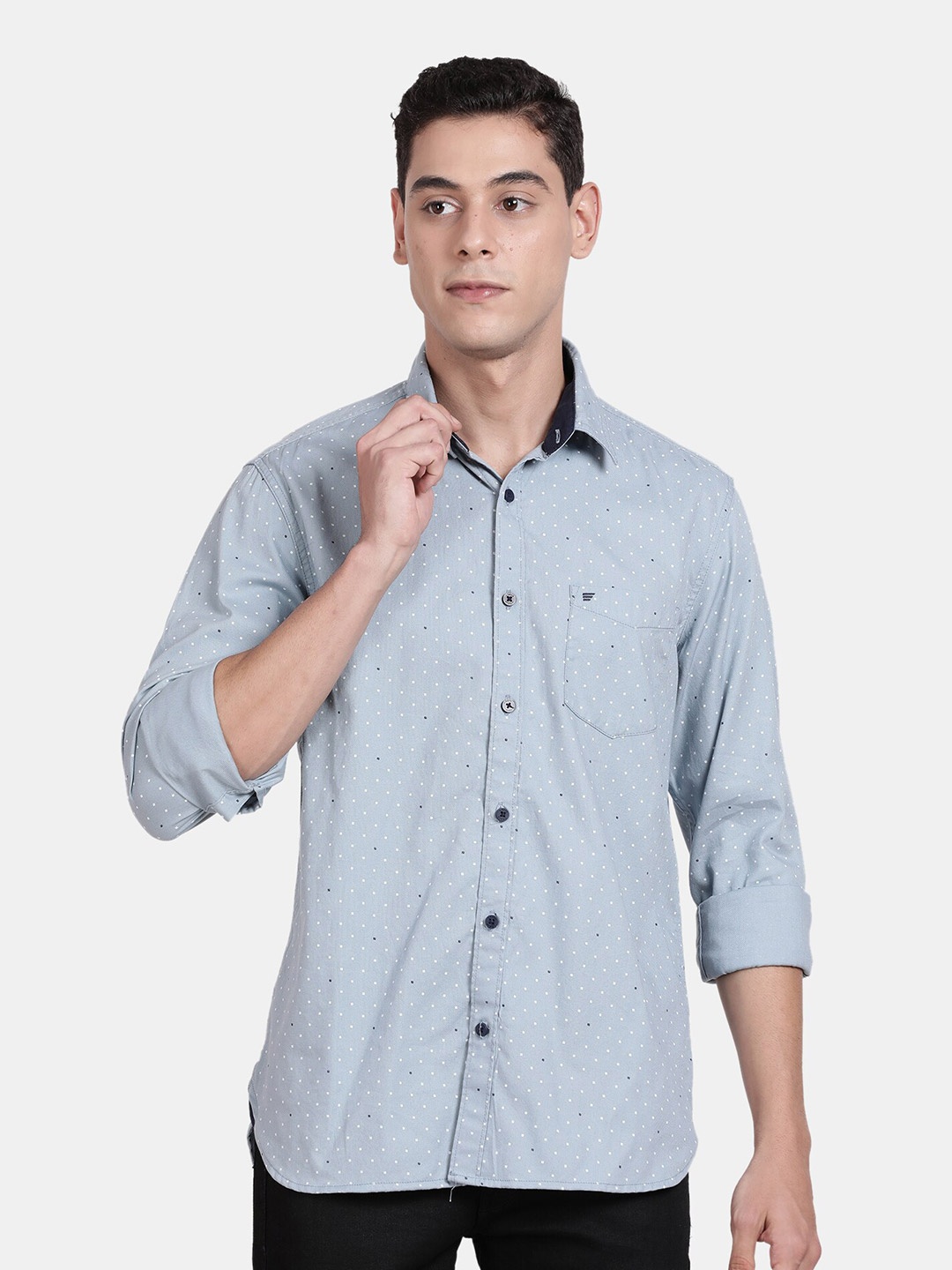 

t-base Micro Ditsy Printed Cotton Casual Shirt, Blue