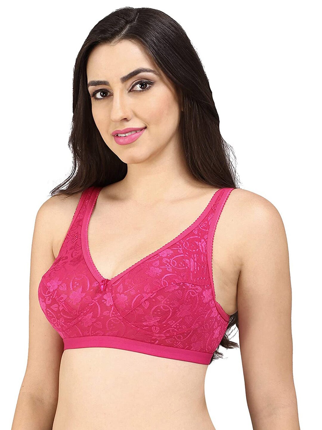 

Bralux Floral Lace Non-Padded Non-Wired All Day Comfort Seamless Bra, Rose