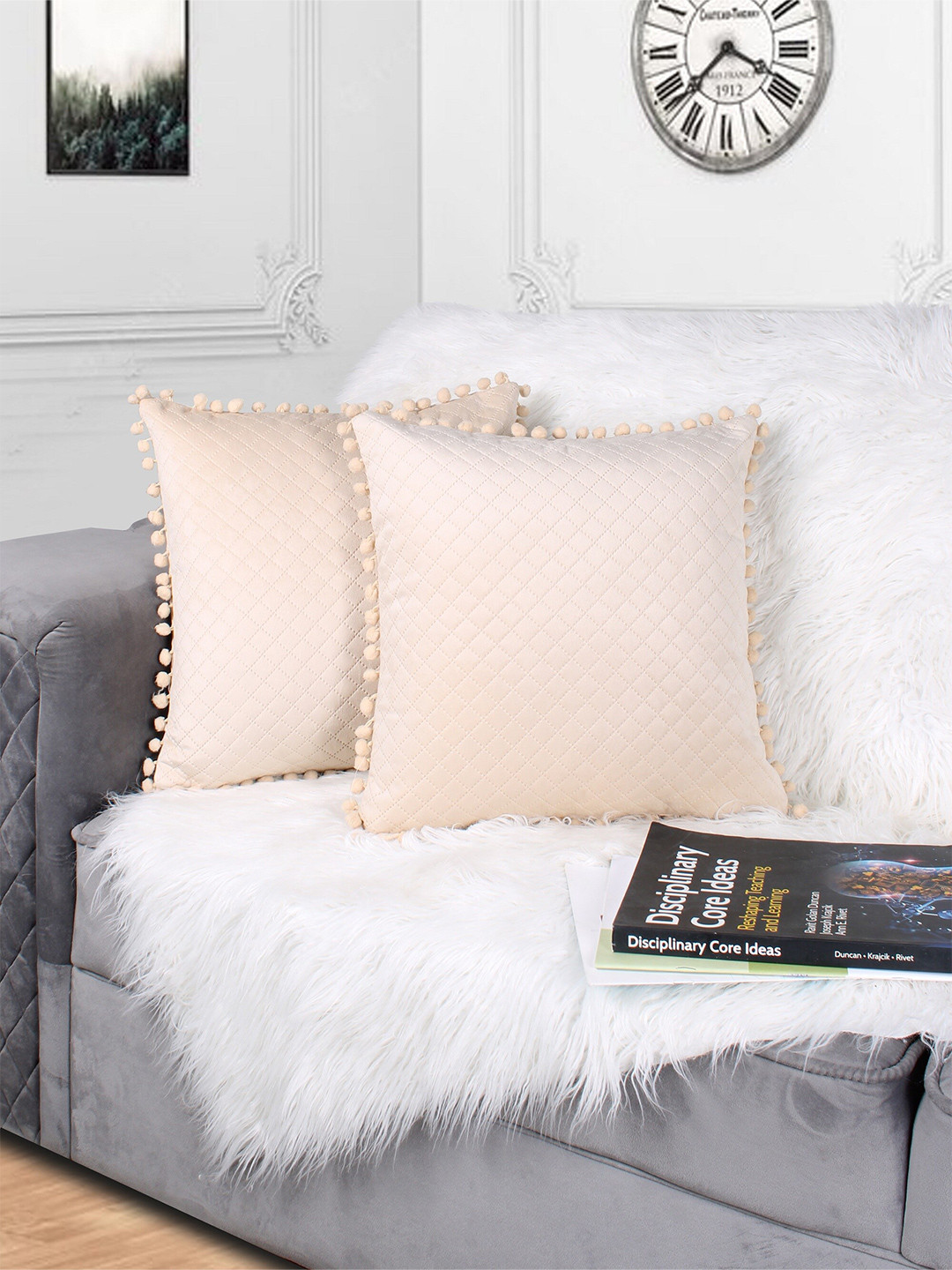 

STITCHNEST Beige Set of 2 Velvet Square Cushion Covers