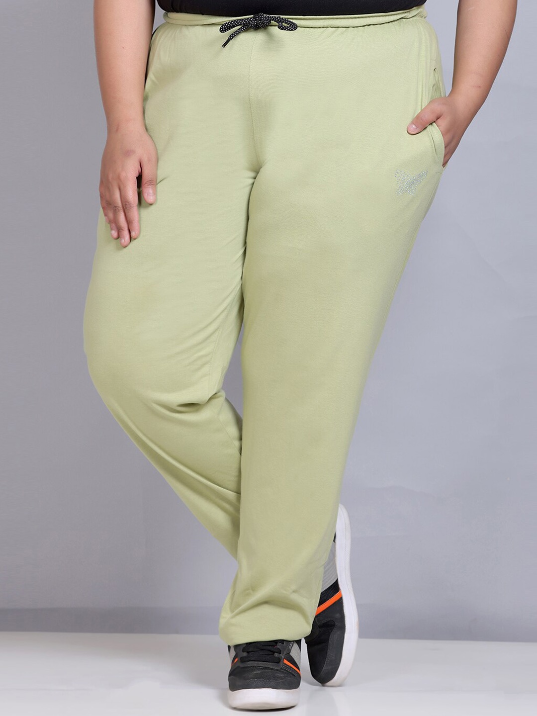 

CUPID Plus Size Women Solid Track Pants, Green
