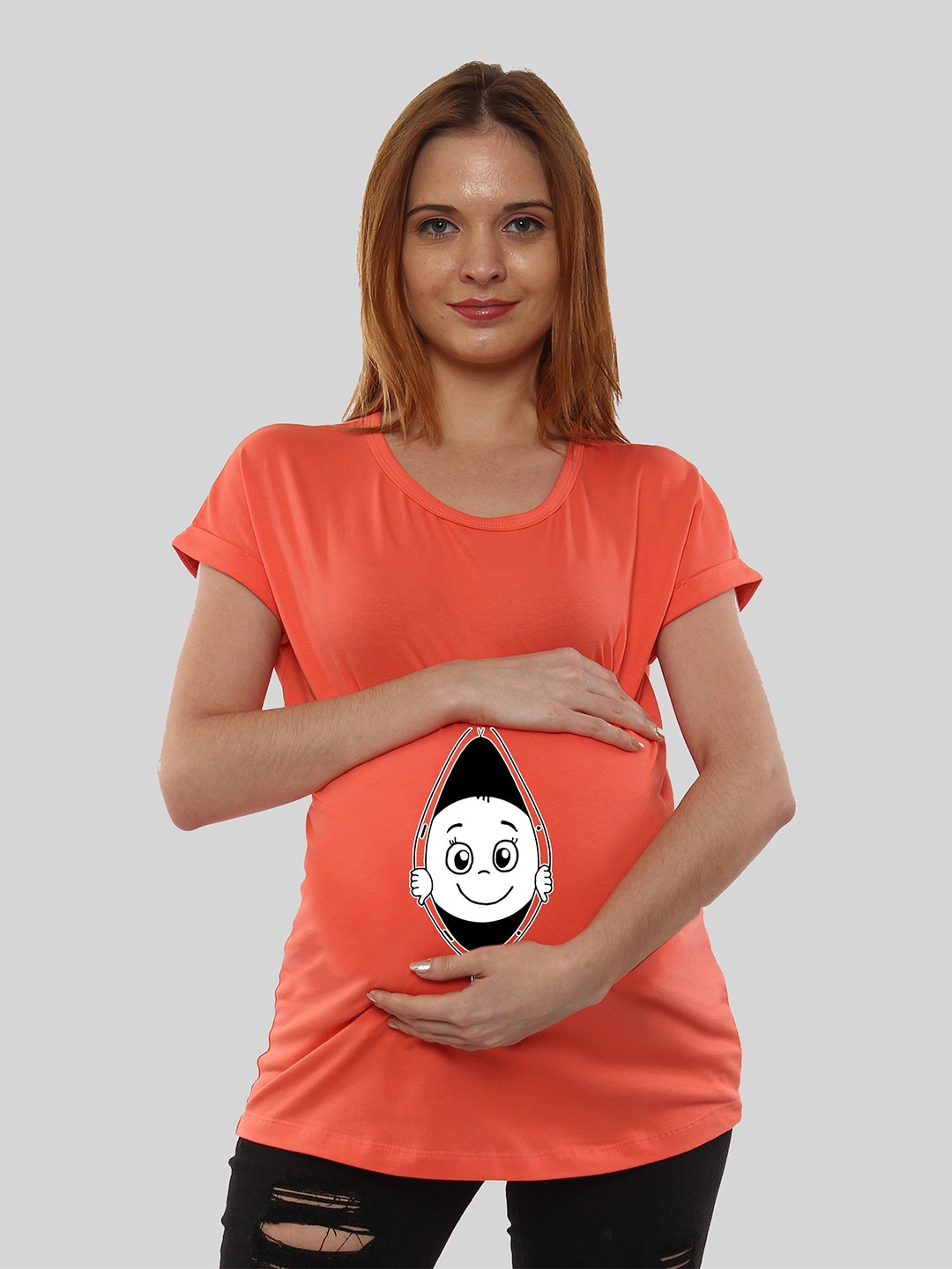 

SillyBoom Graphic Printed Maternity Longline Cotton T-shirt, Orange