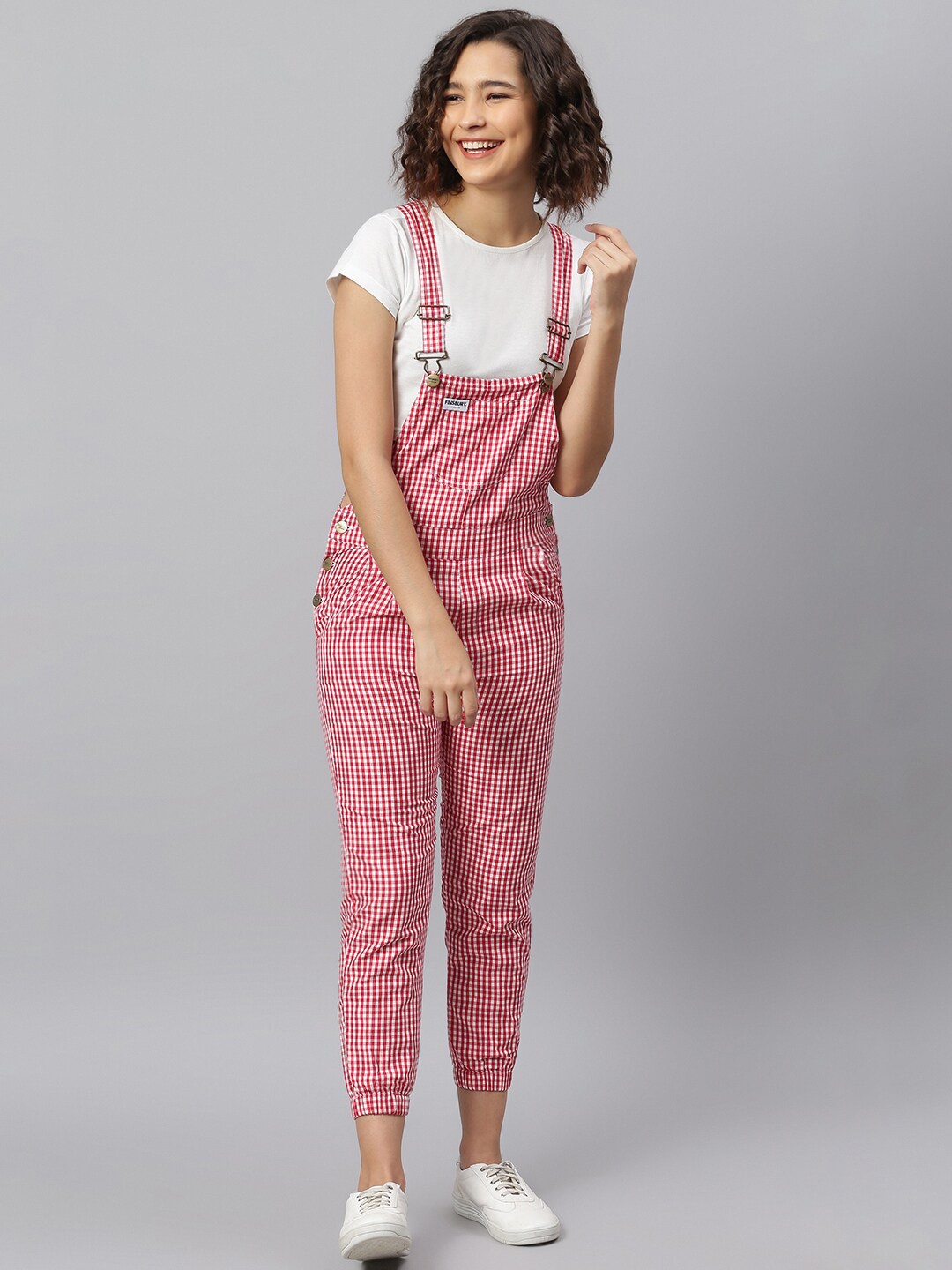 

FINSBURY LONDON Checked Pure Cotton Dungaree, Red