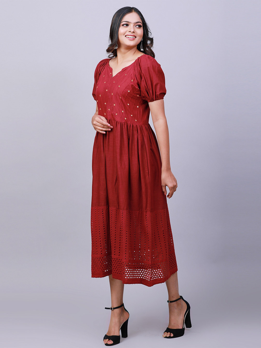 

NAYRA Notch Neck Midi Dress, Maroon