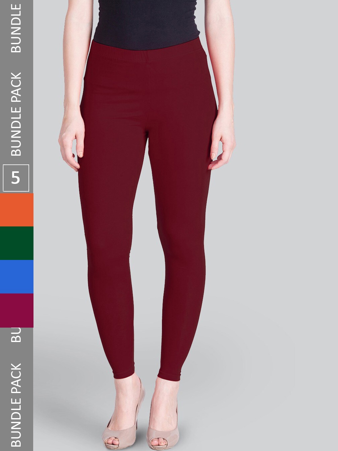 

LYRA Pack Of 5 Ankle-Length Leggings, Maroon