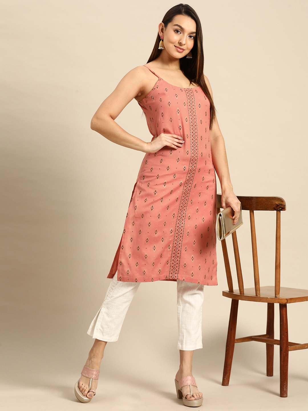 

Anouk Women Peach-Coloured Ethnic Motifs Printed Kurta