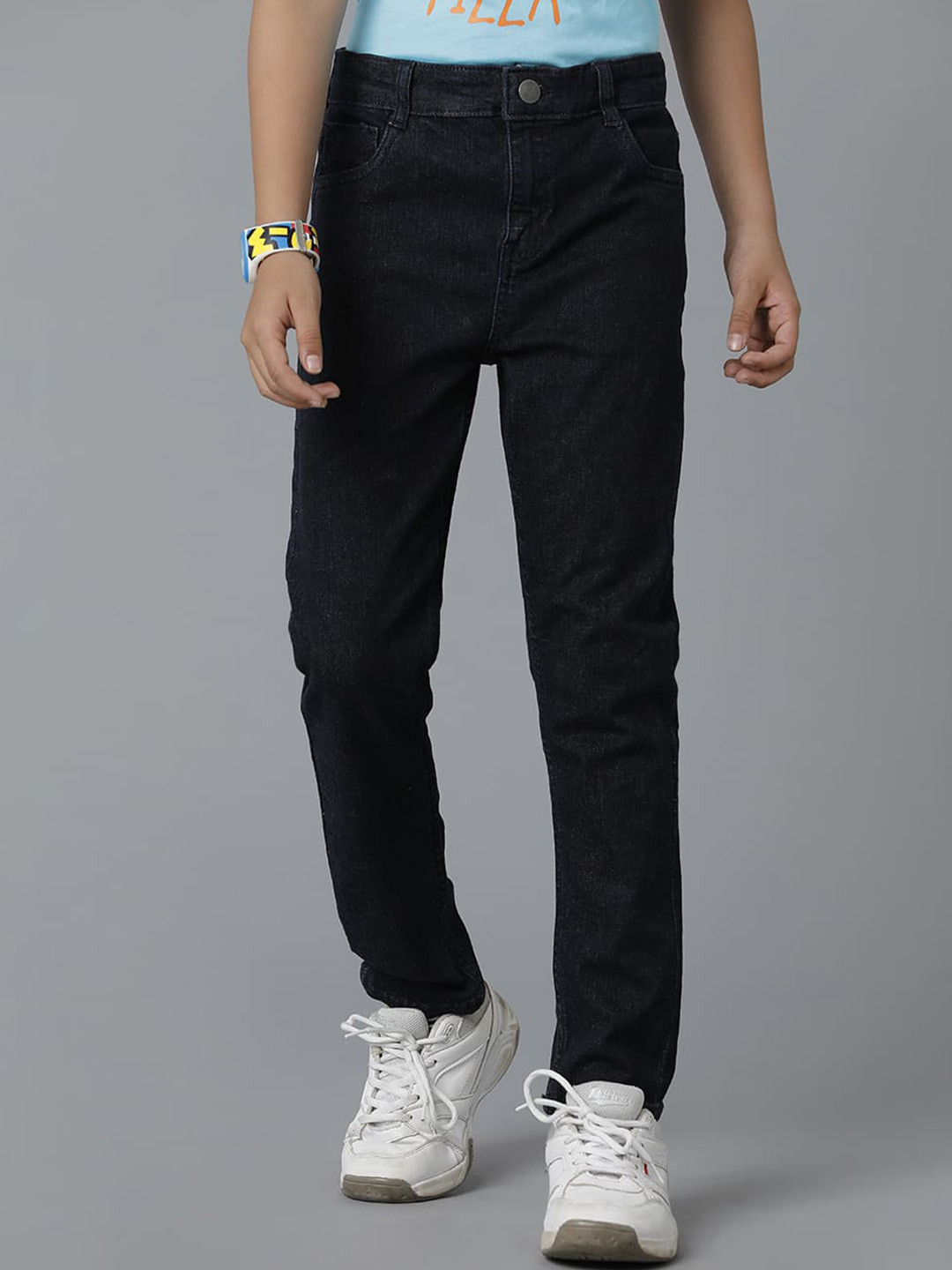 

UNDER FOURTEEN ONLY Boys Mid-Rise Clean Look Stretchable Cotton Jeans, Navy blue