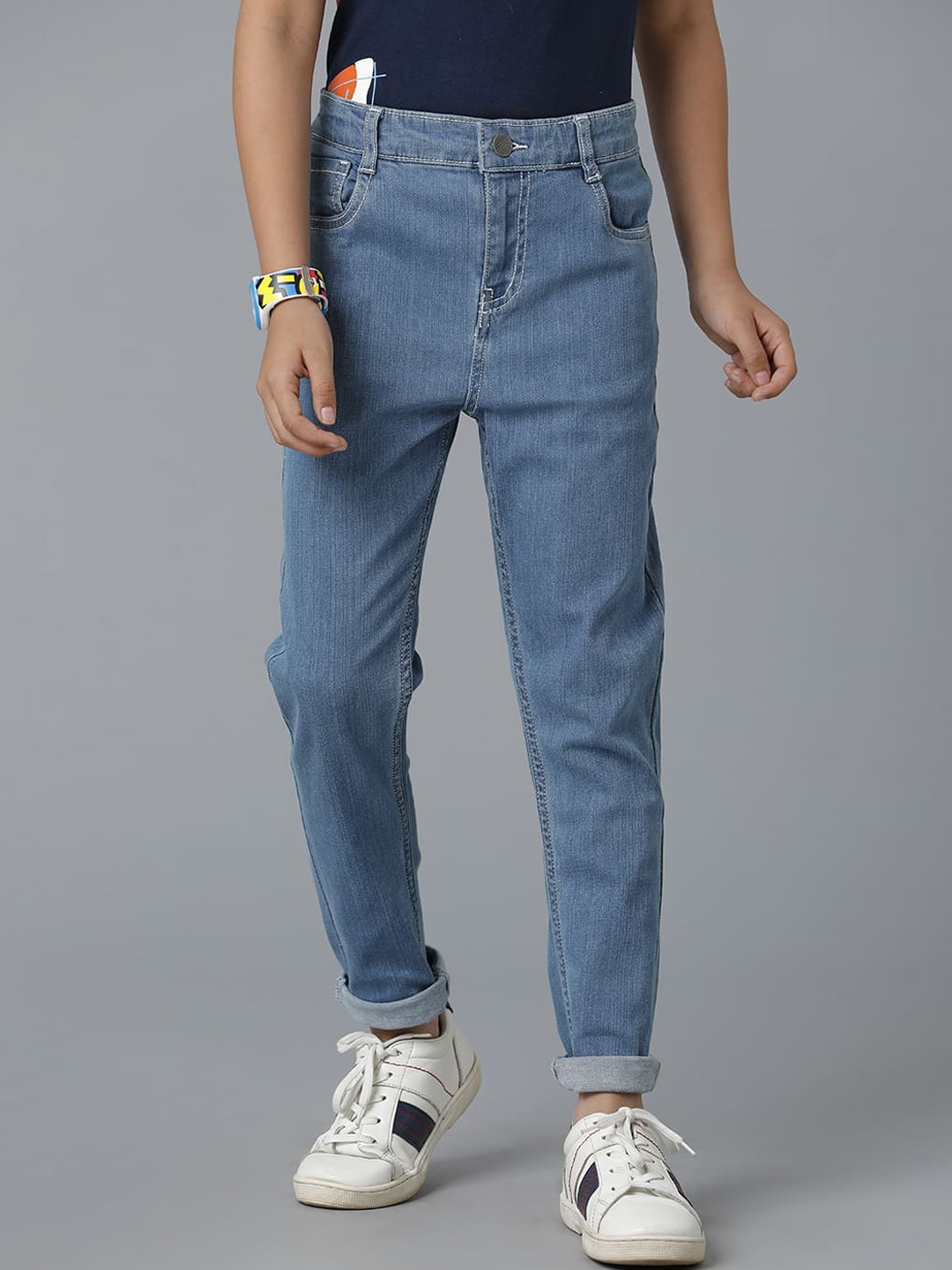 

UNDER FOURTEEN ONLY Boys Light Shade Mid-Rise Cotton Jeans, Blue