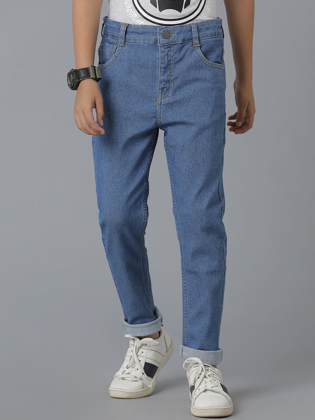 

UNDER FOURTEEN ONLY Boys Mid-Rise Clean Look Stretchable Cotton Jeans, Blue