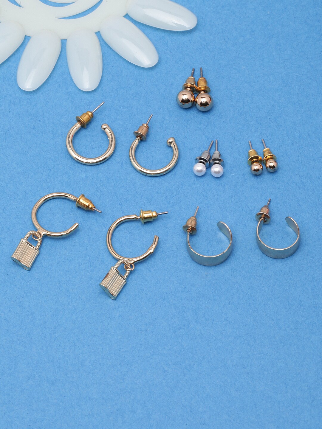 

DressBerry Set Of 6 Gold-Plated Circular Half Hoop Earrings