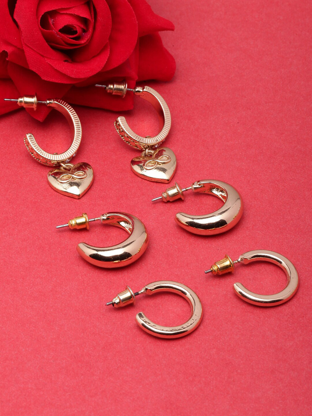 

DressBerry Set Of 3 Gold-Plated Contemporary Half-Hoop Earrings