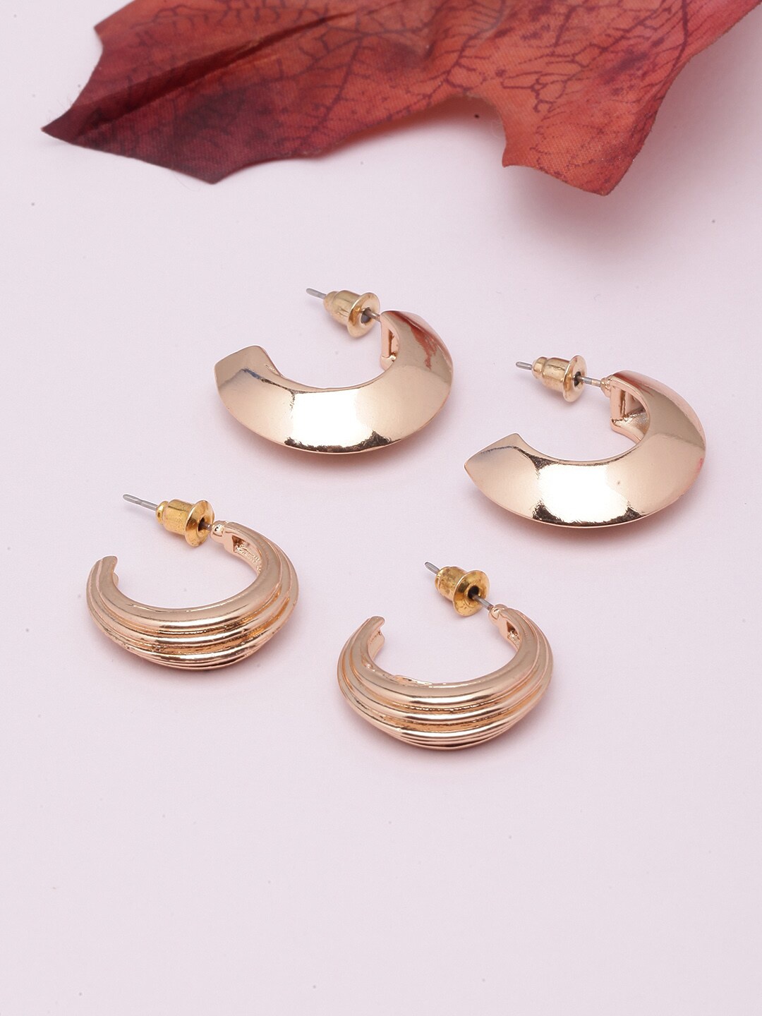 

DressBerry Set Of 2 Gold-Plated Circular Half Hoop Earrings