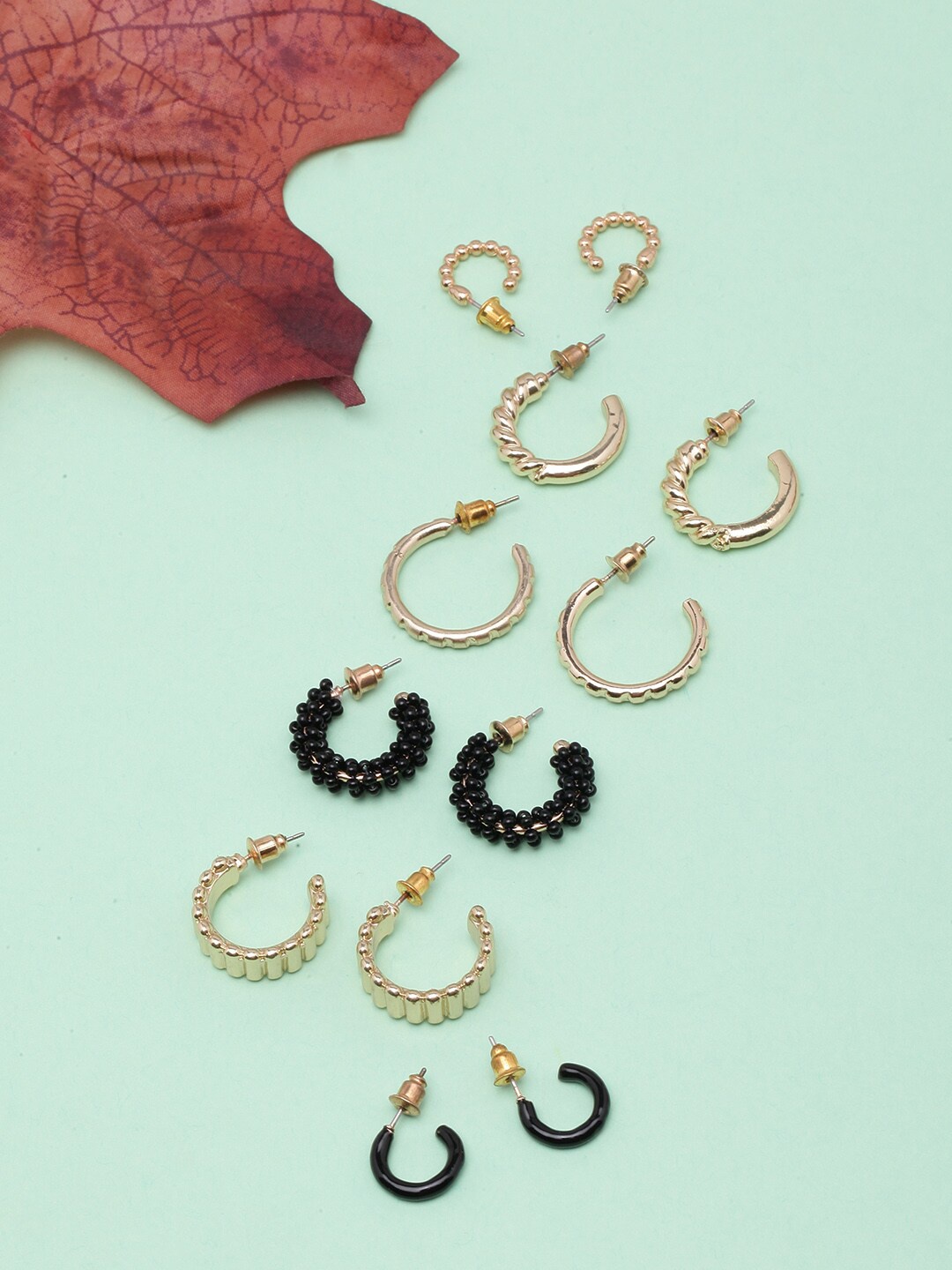 

DressBerry Set Of 6 Gold-Plated Contemporary Half Hoop Earrings