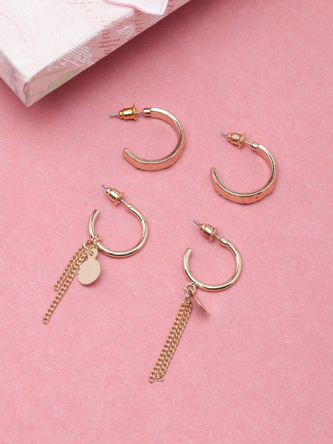 

DressBerry Set Of 2 Gold-Plated Circular Half Hoop Earrings