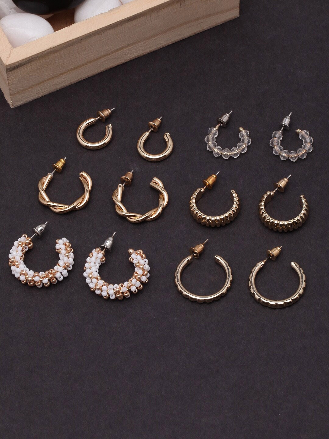 

DressBerry Set Of 6 Gold-Plated Contemporary Half Hoop Earrings