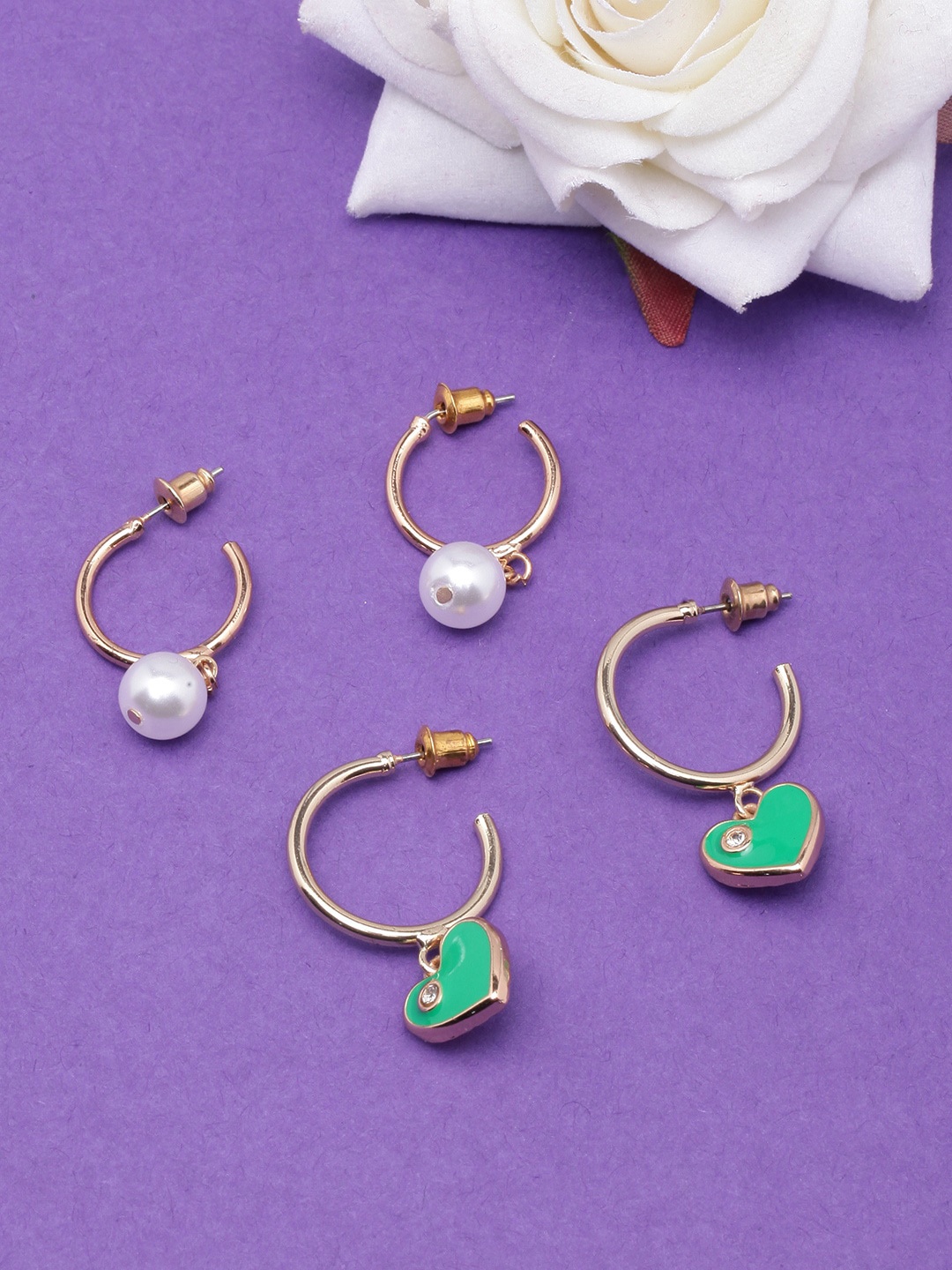 

DressBerry Set Of 2 Gold-Plated Circular Enamelled Half Hoop Earrings, White