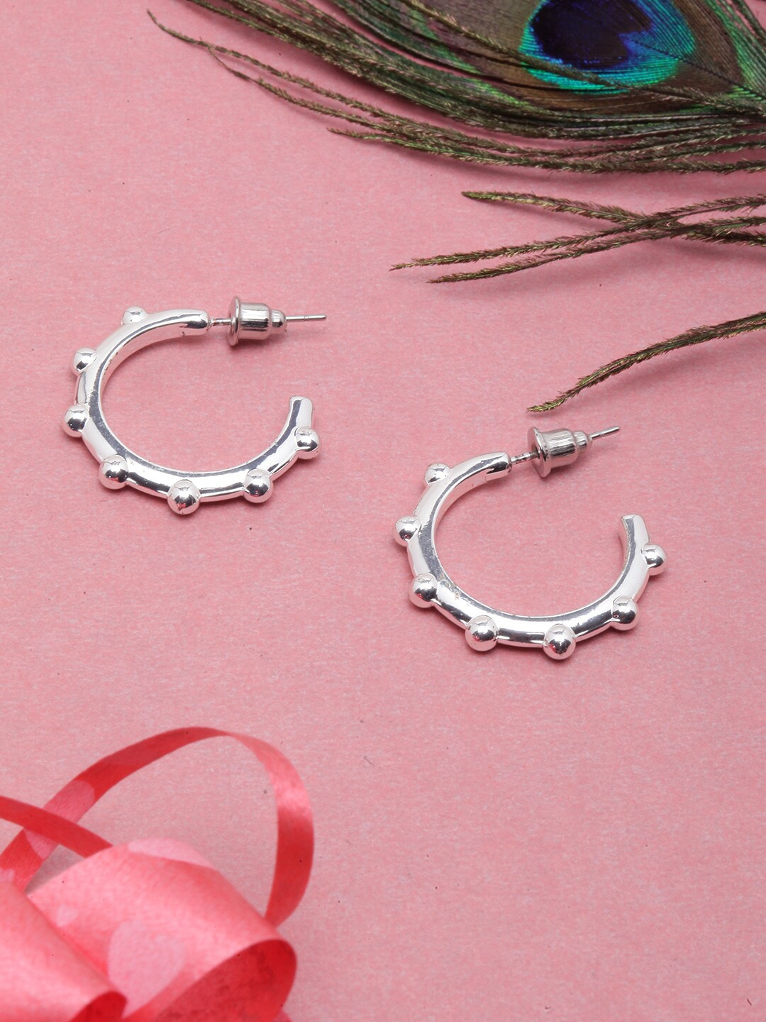 

DressBerry Silver-Plated Circular Half Hoop Earrings