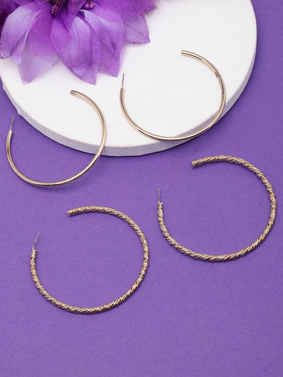 

DressBerry Set Of 2 Gold-Plated Circular Half Hoop Earrings
