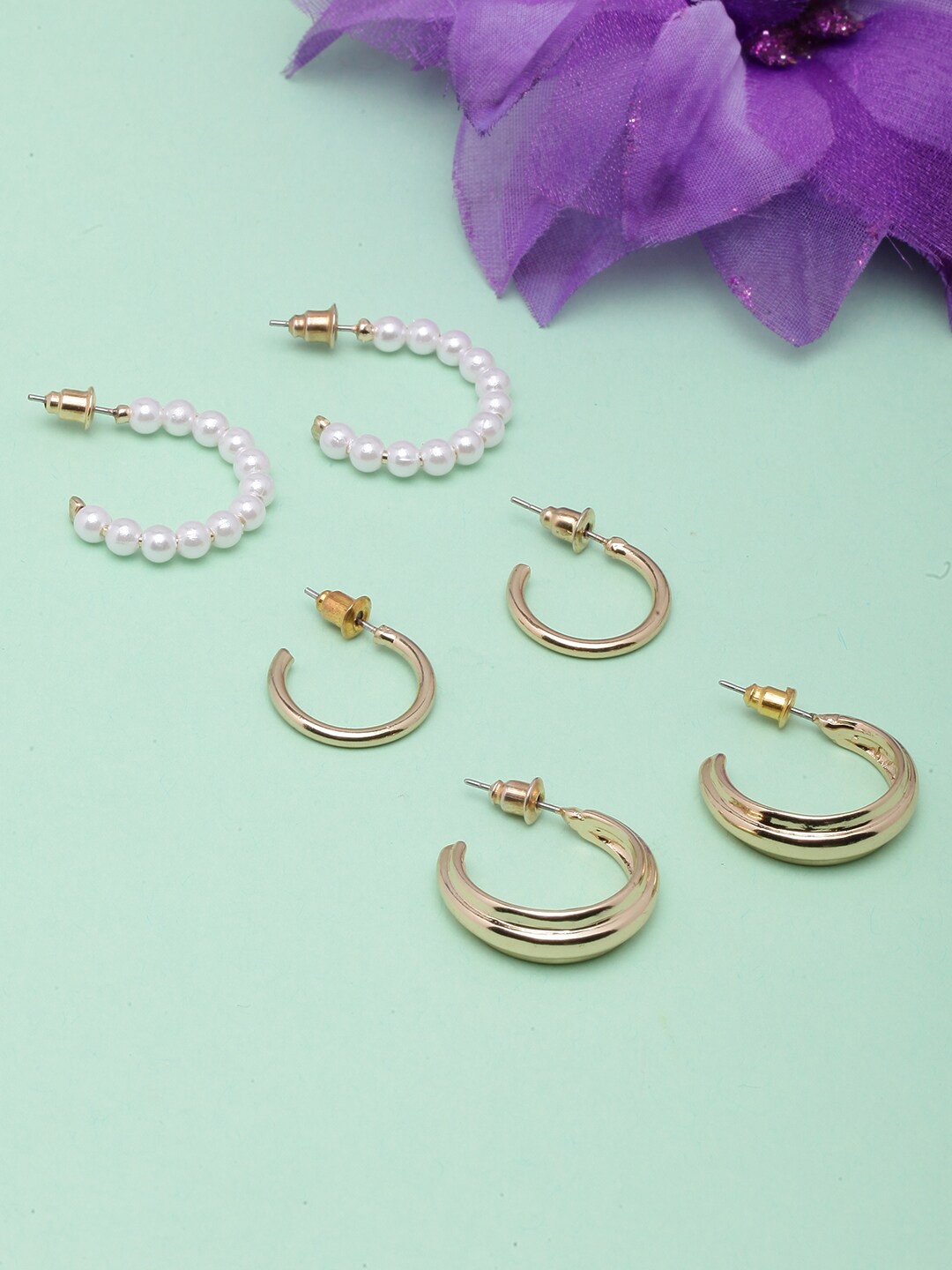 

DressBerry Set of 6 Gold-Plated Contemporary Half Hoop Earrings
