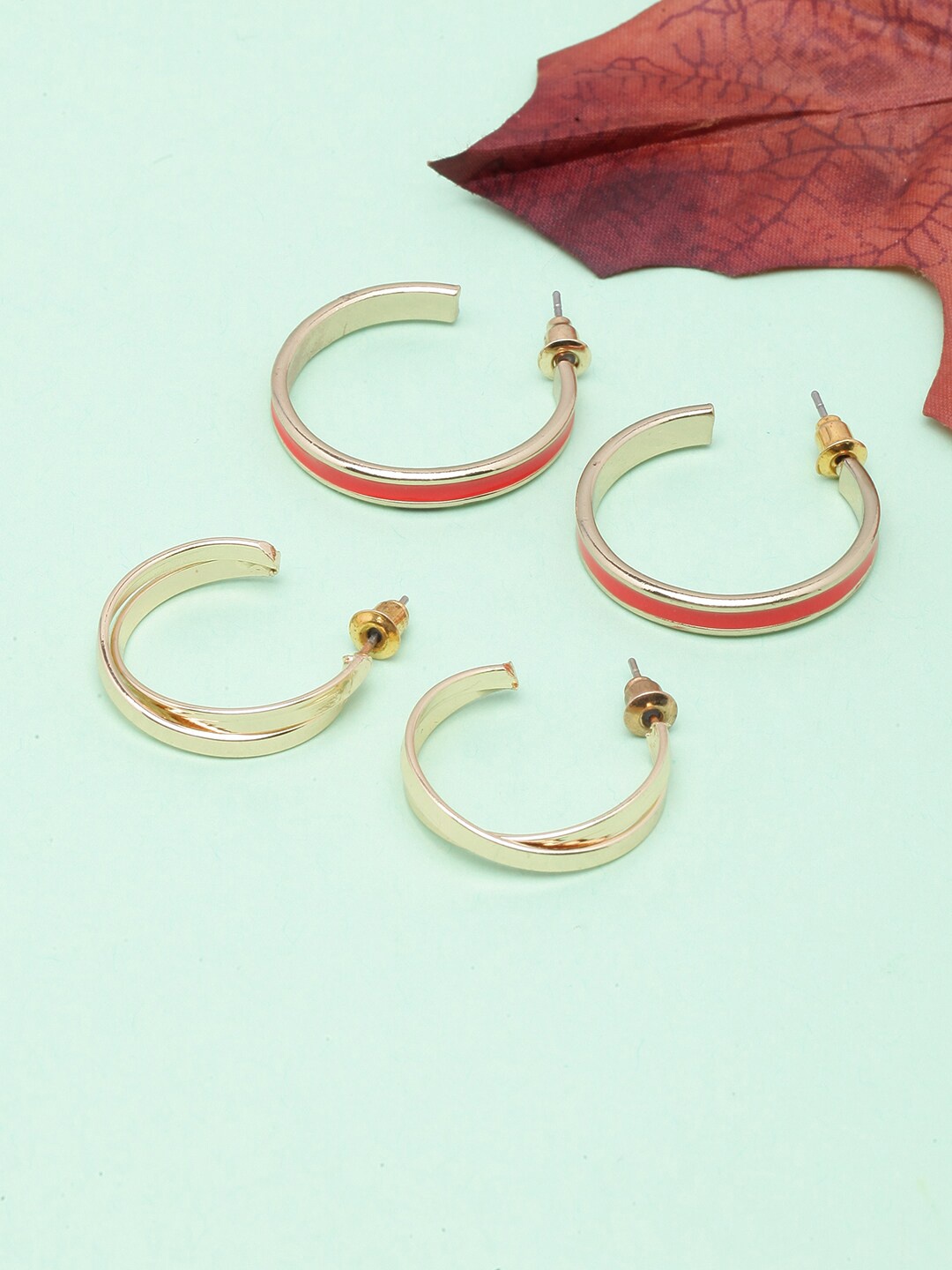 

DressBerry Set Of 2 Gold-Plated Circular Half Hoop Earrings