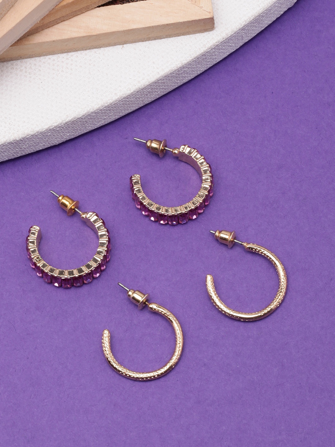 

DressBerry Set Of 2 Gold-Plated Circular Half Hoop Earrings