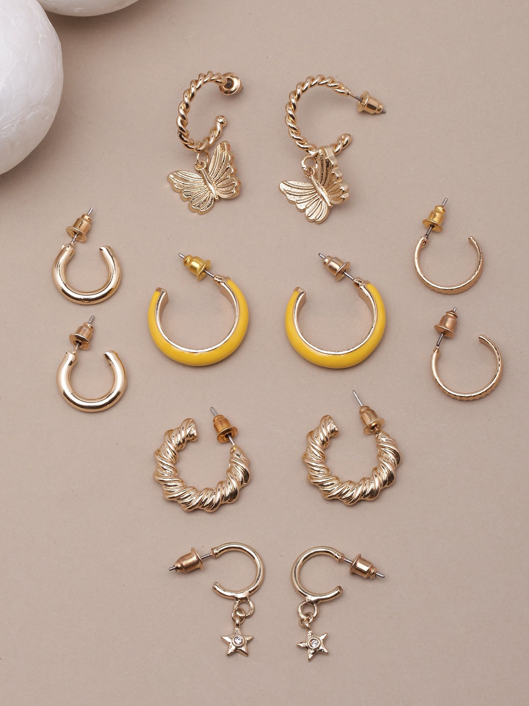 

DressBerry Set Of 6 Gold-Plated Circular Enamelled Half Hoop Earrings, Yellow