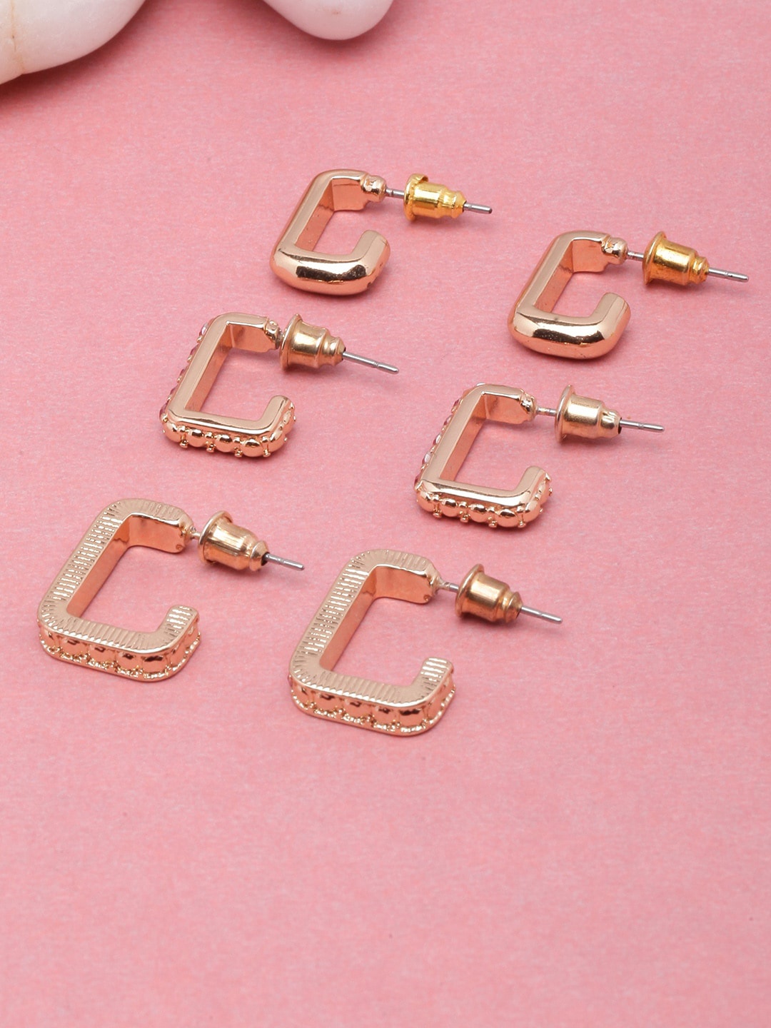 

DressBerry Set Of 3 Gold-Plated Contemporary Half-Drop Earrings
