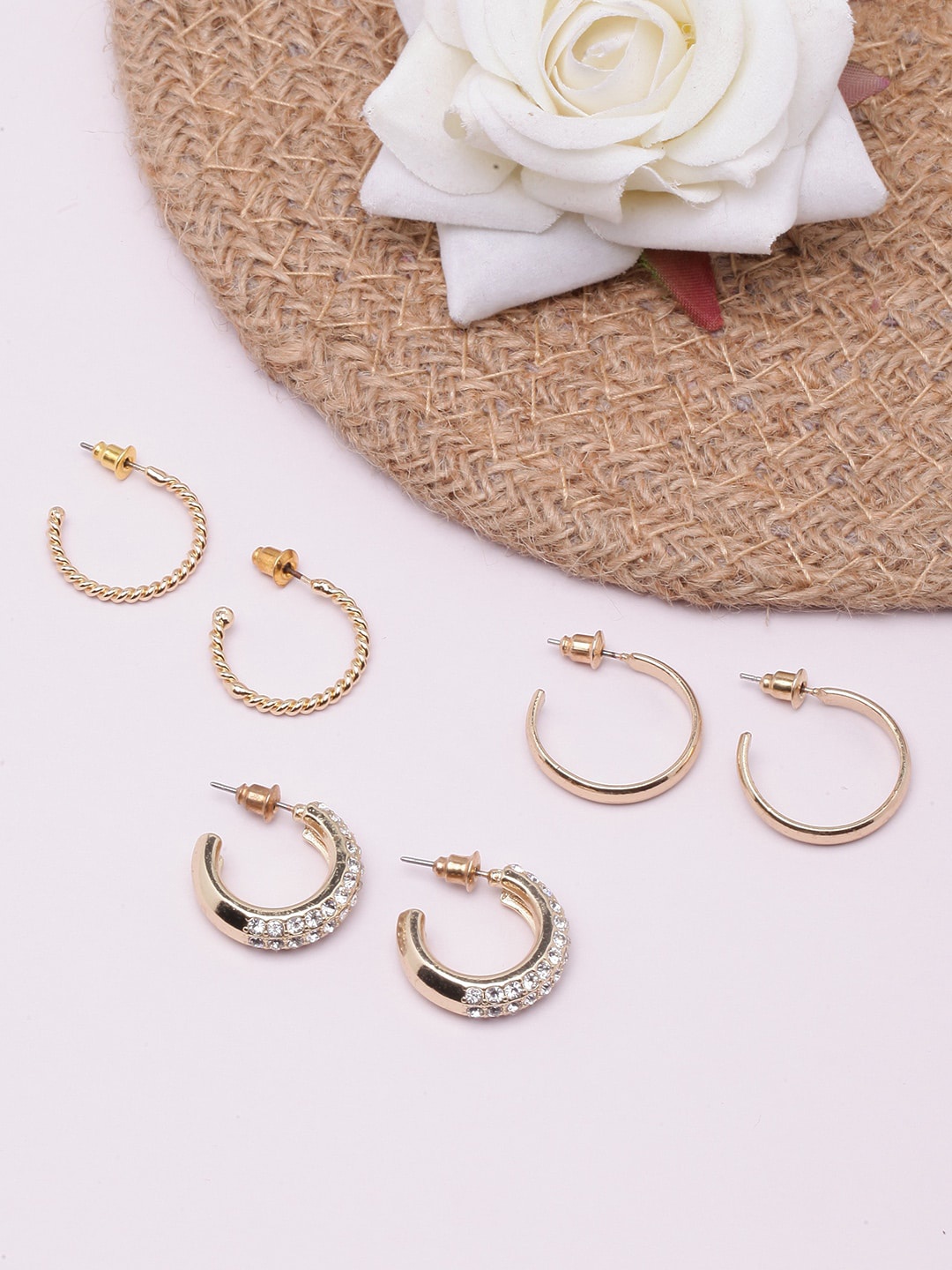 

DressBerry Set Of 3 Gold-Plated Contemporary Half Hoop Earrings