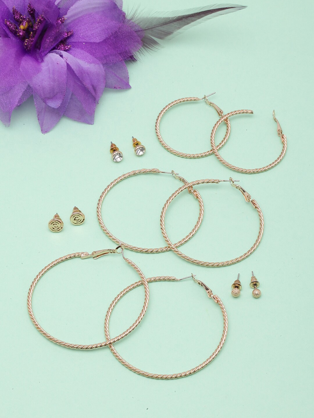 

DressBerry Set Of 6 Gold-Plated Circular Hoop Earrings