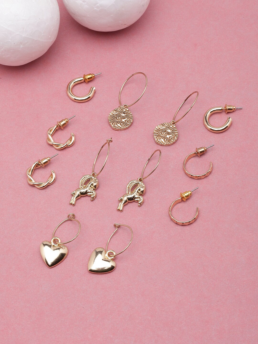 

DressBerry Set Of 6 Gold-Plated Circular Drop Earrings