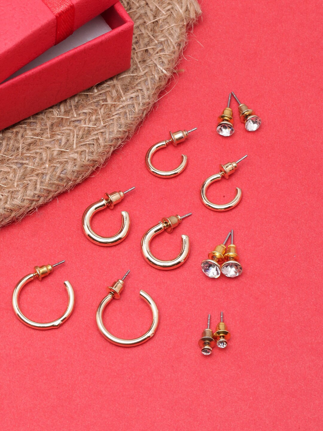 

DressBerry Set of 6 Gold-Plated Circular Half Hoop Earrings