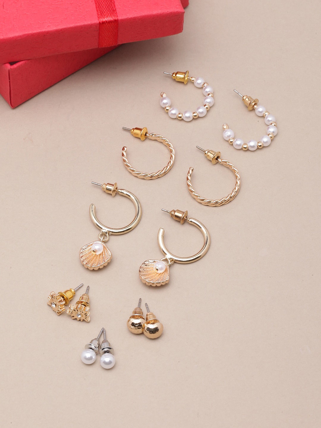 

DressBerry Set Of 6 Gold-Plated Circular Half Hoop Earrings