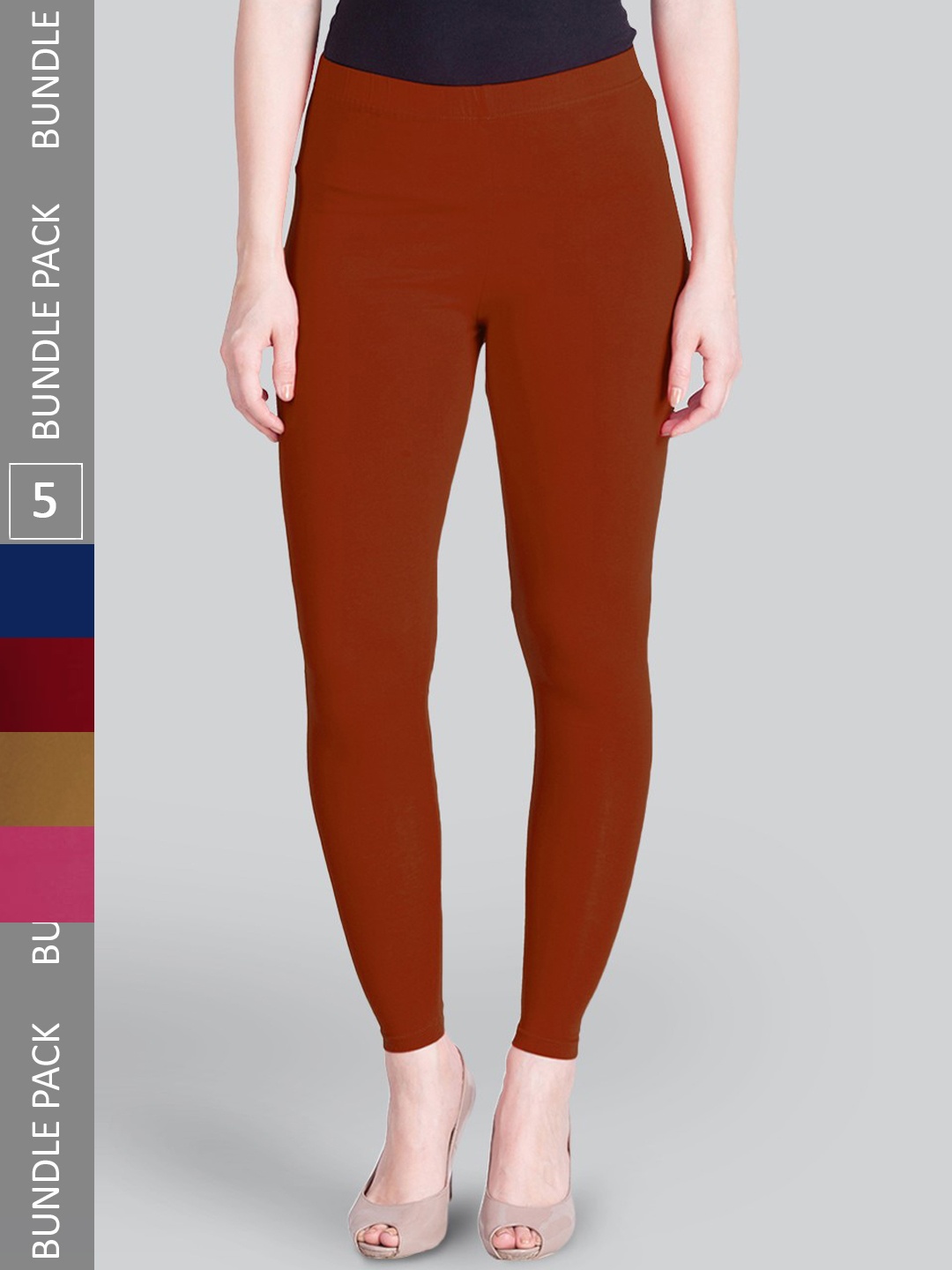 

LYRA Pack of 5 Pure Cotton Ankle-Length Leggings, Brown