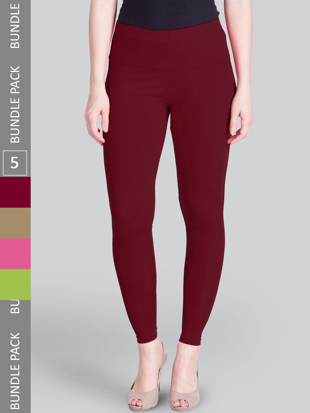

LYRA Pack Of 5 Sculpting Seams Mid Rise Ankle-Length Leggings, Maroon