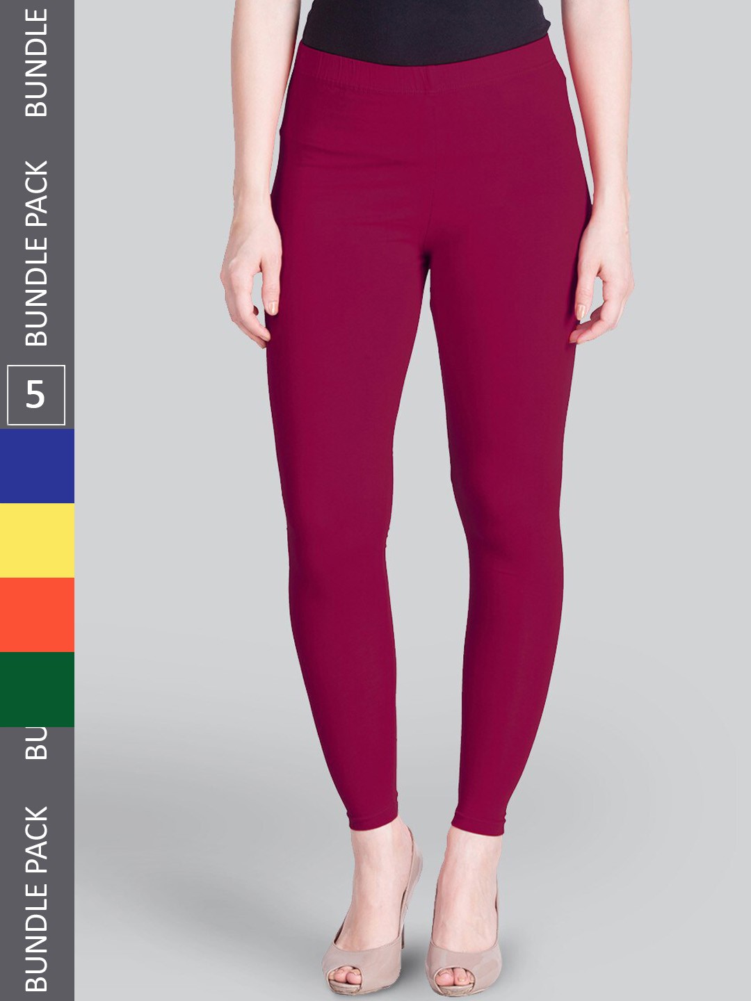 

LYRA Pack Of 5 Ankle-Length Leggings, Maroon