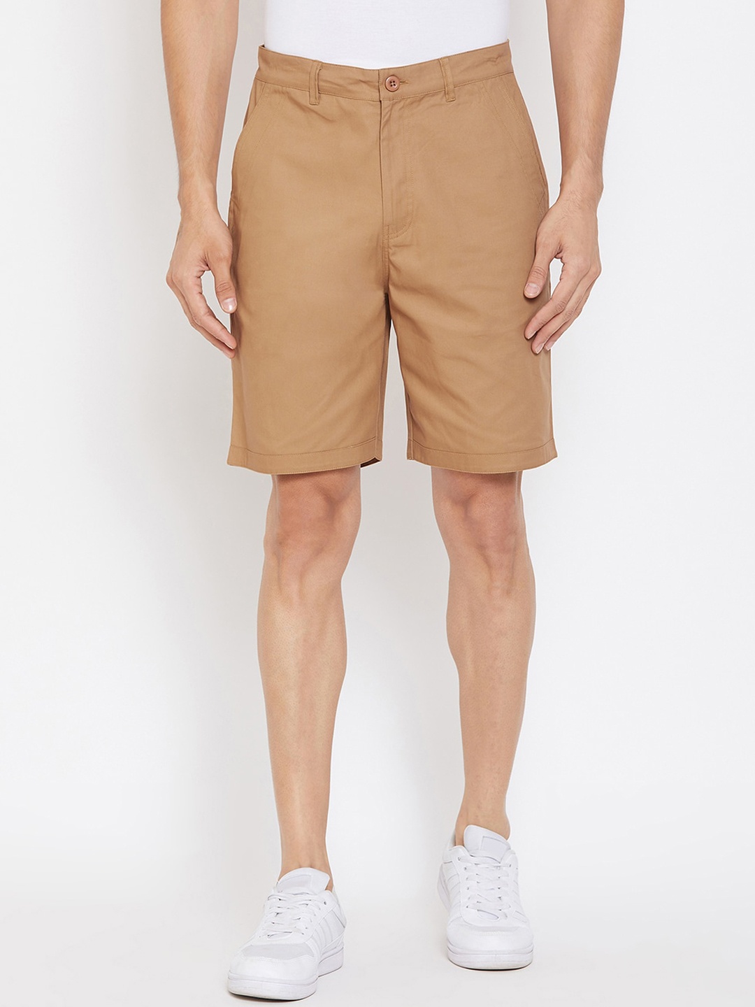 

Hypernation Men Mid-Rise Pure Cotton Chino Shorts, Khaki