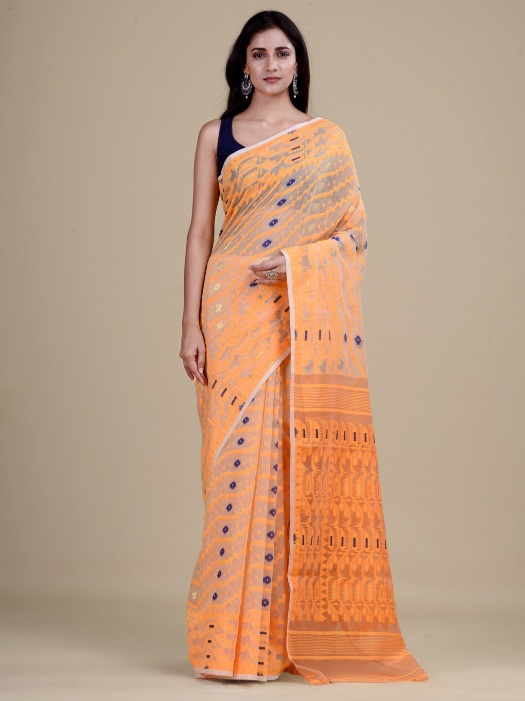 

Laa Calcutta Off White & Yellow Woven Design Zari Jamdani Saree