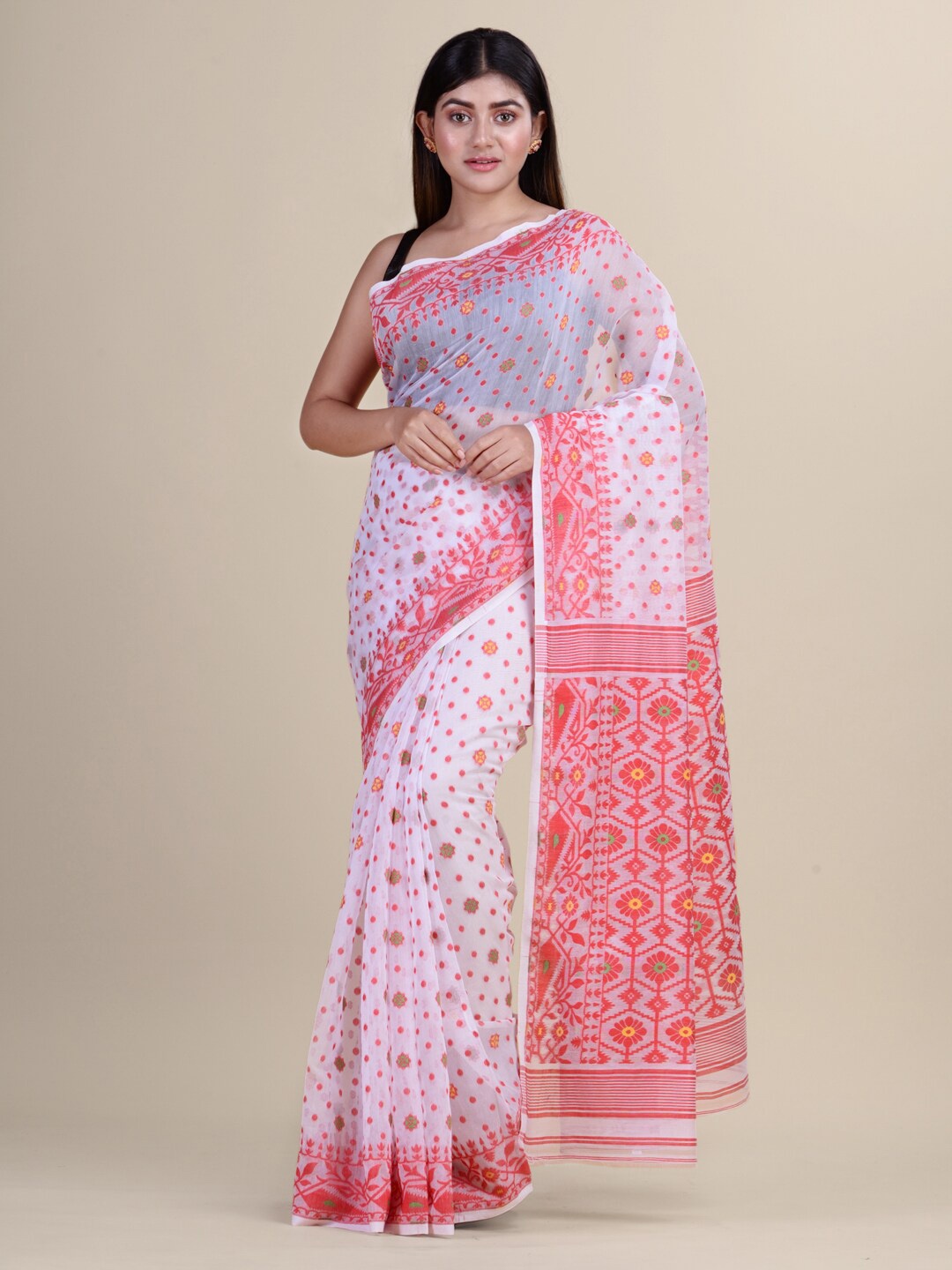 

Laa Calcutta Ethnic Woven Design Jamdani Saree, White