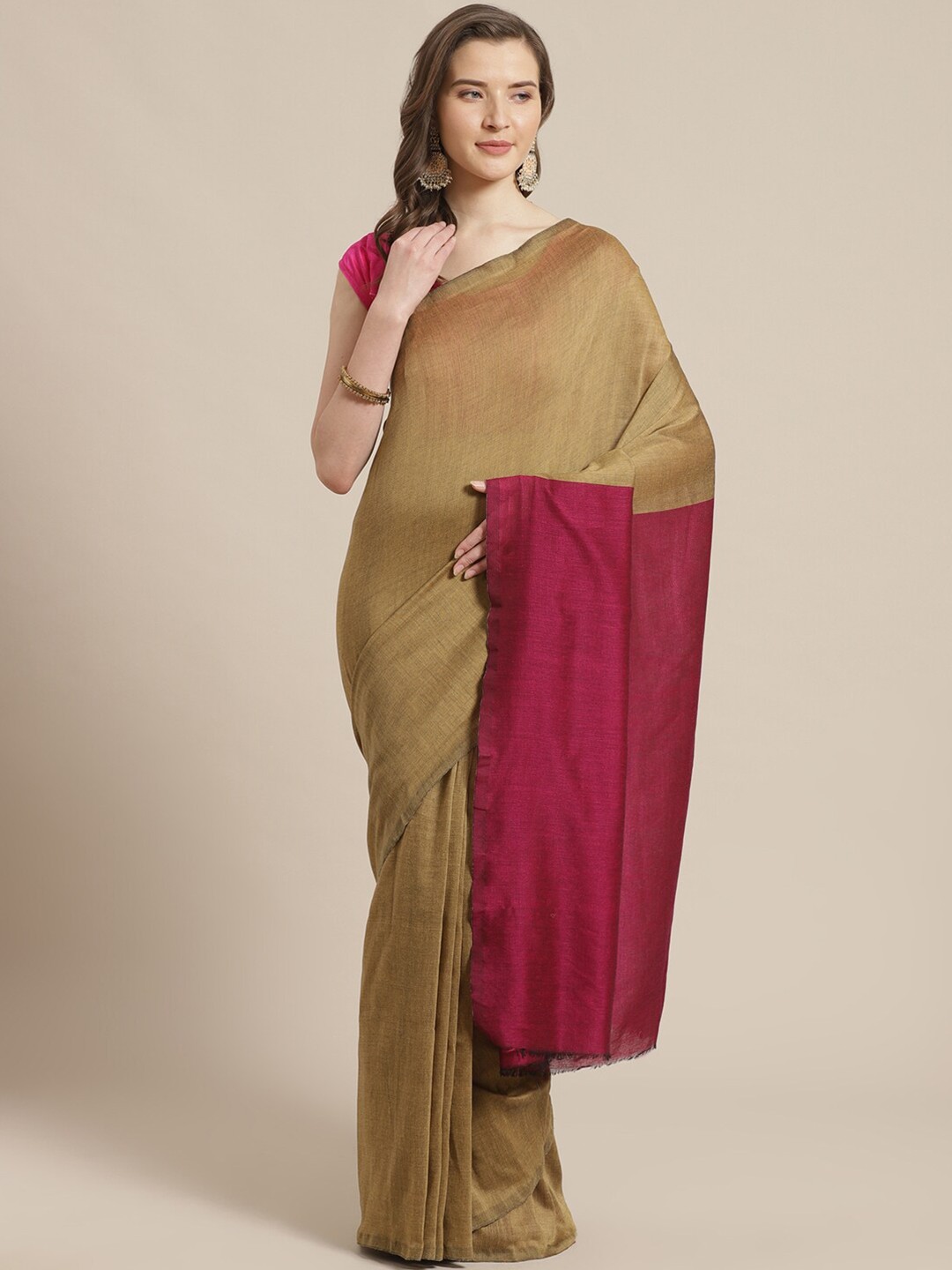 

Laa Calcutta Silk Cotton Saree With Blouse Piece, Gold