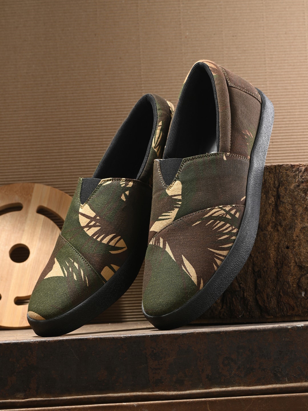 

SPYKAR Men Printed Canvas Slip-On Sneakers, Olive
