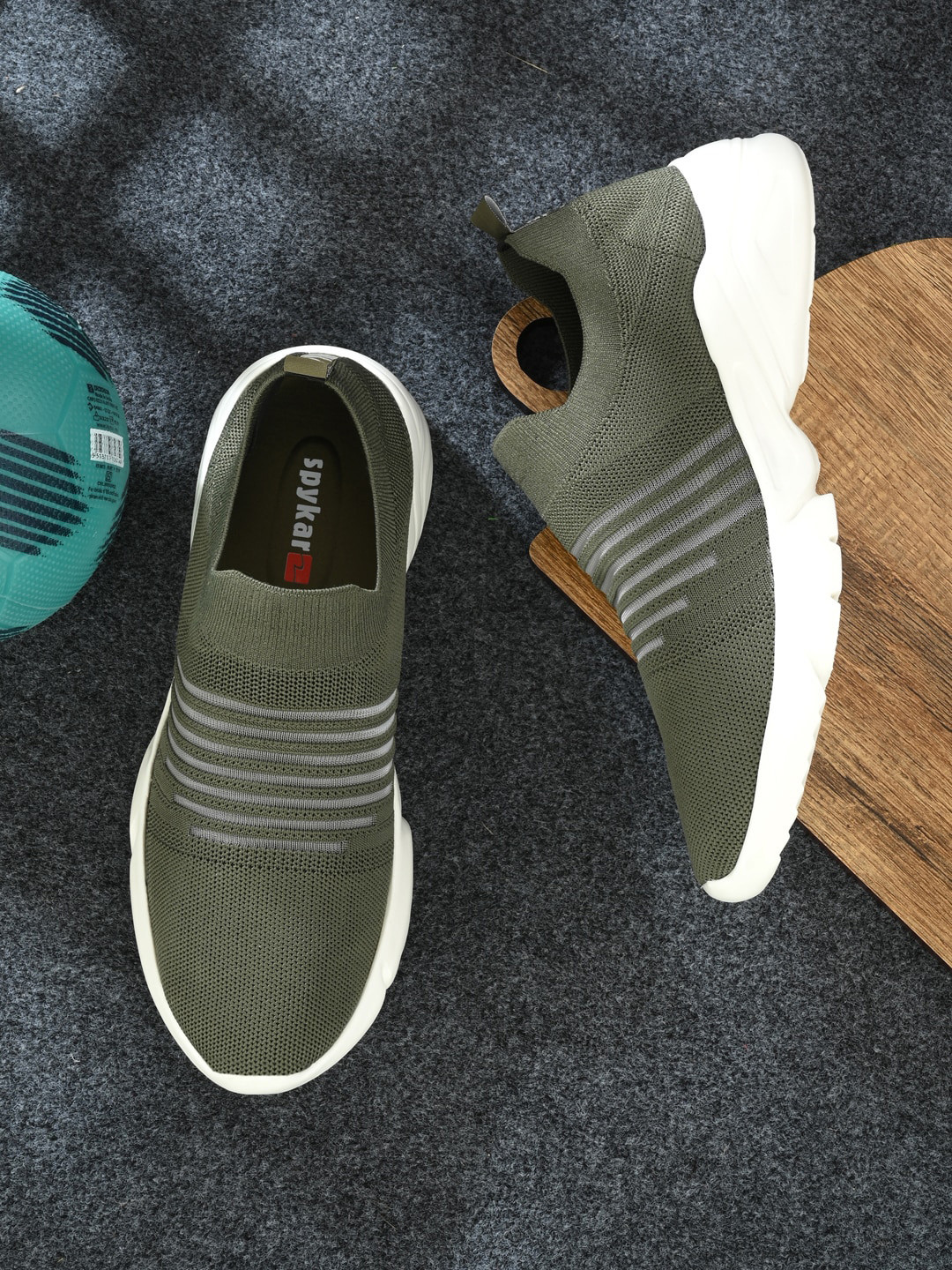 

SPYKAR Men Woven Design Mesh Contrast Sole Slip-On Sneakers, Olive