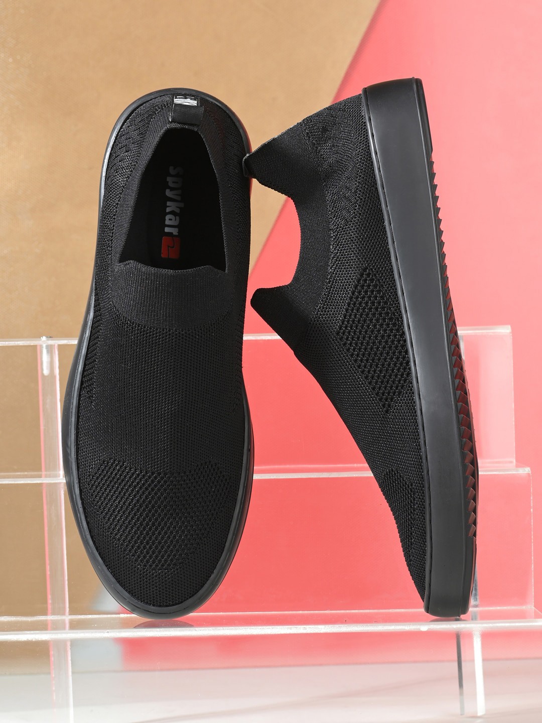 

SPYKAR Men Woven Design Mesh Basics Slip-On Sneakers, Black