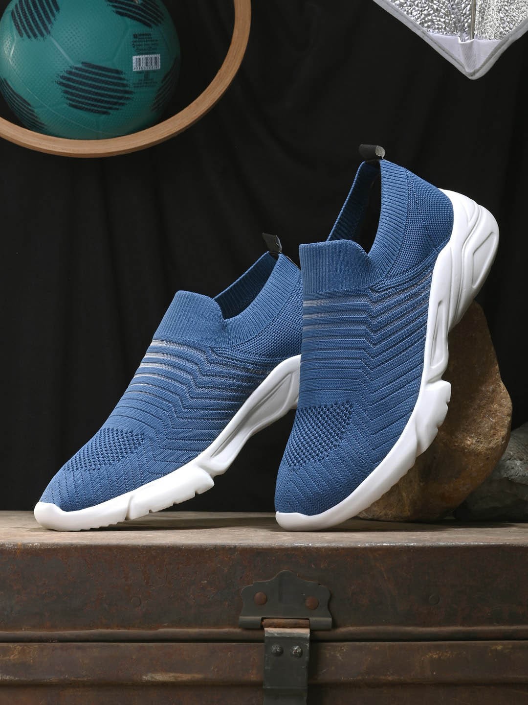 

SPYKAR Men Woven Design Contrast Sole Mesh Slip-On Sneakers, Blue
