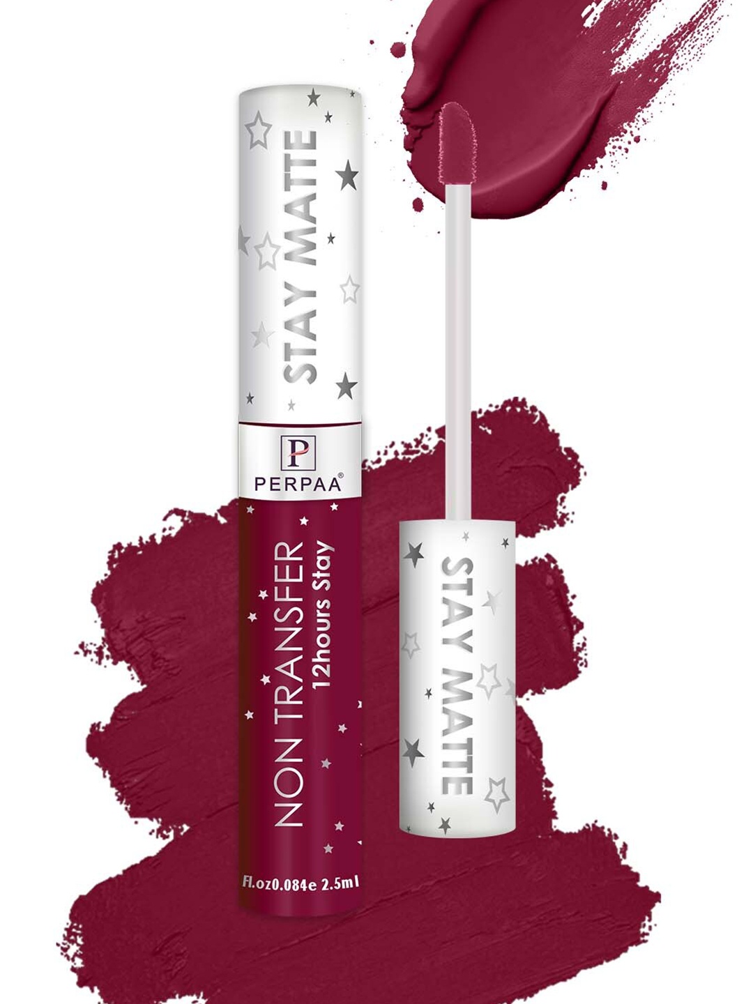 

PERPAA Set Of 2 Stay Matte Non-Transfer 12hrs Liquid Lipstick - Maroon Wine & Pink Rose, Red