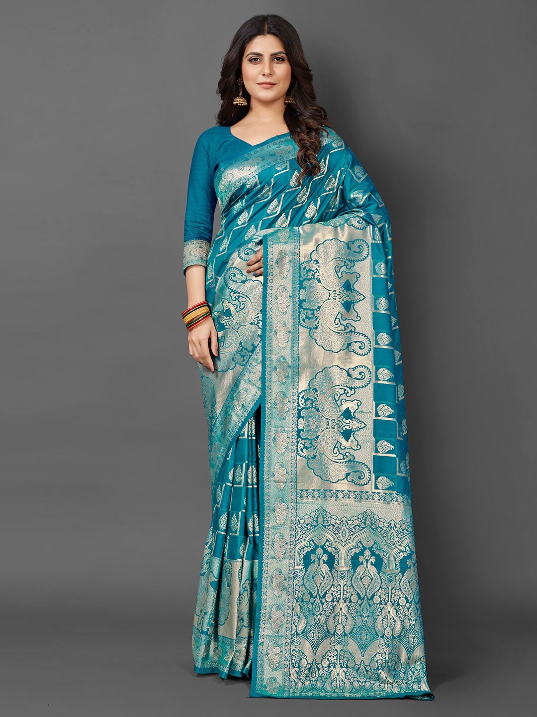 

Mitera Ethnic Woven Design Zari Kanjeevaram Saree, Blue
