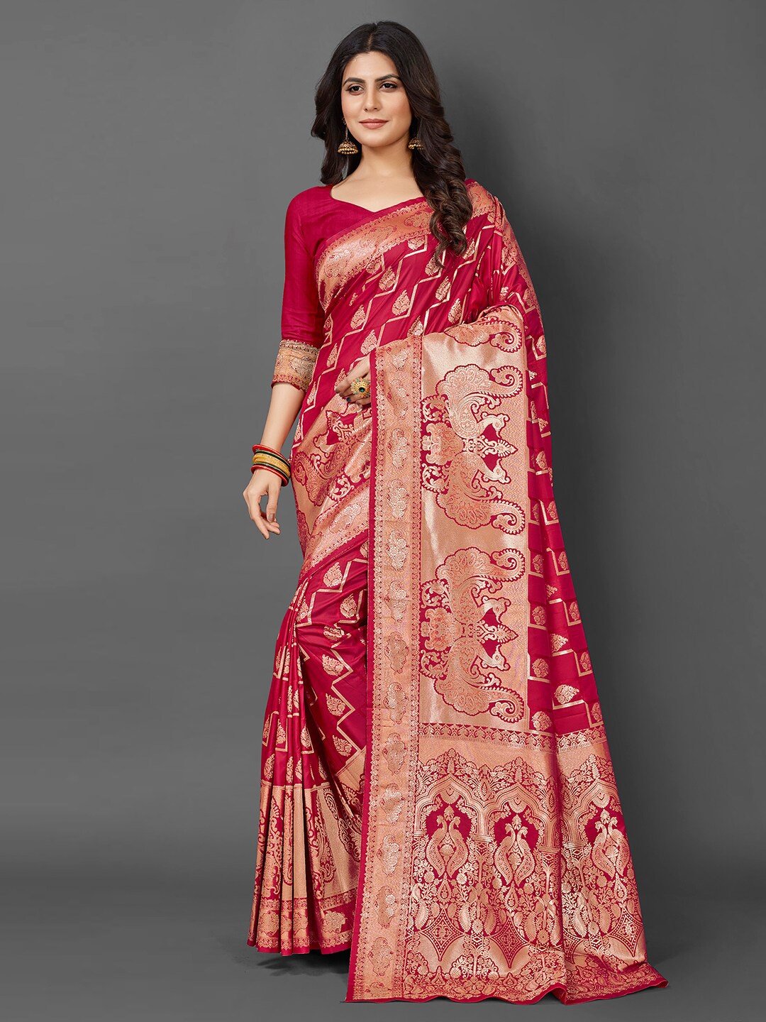 

Mitera Ethnic Woven Design Zari Kanjeevaram Saree, Red