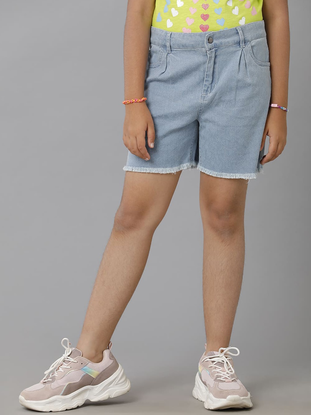 

UNDER FOURTEEN ONLY Girls Faded Denim Shorts, Blue