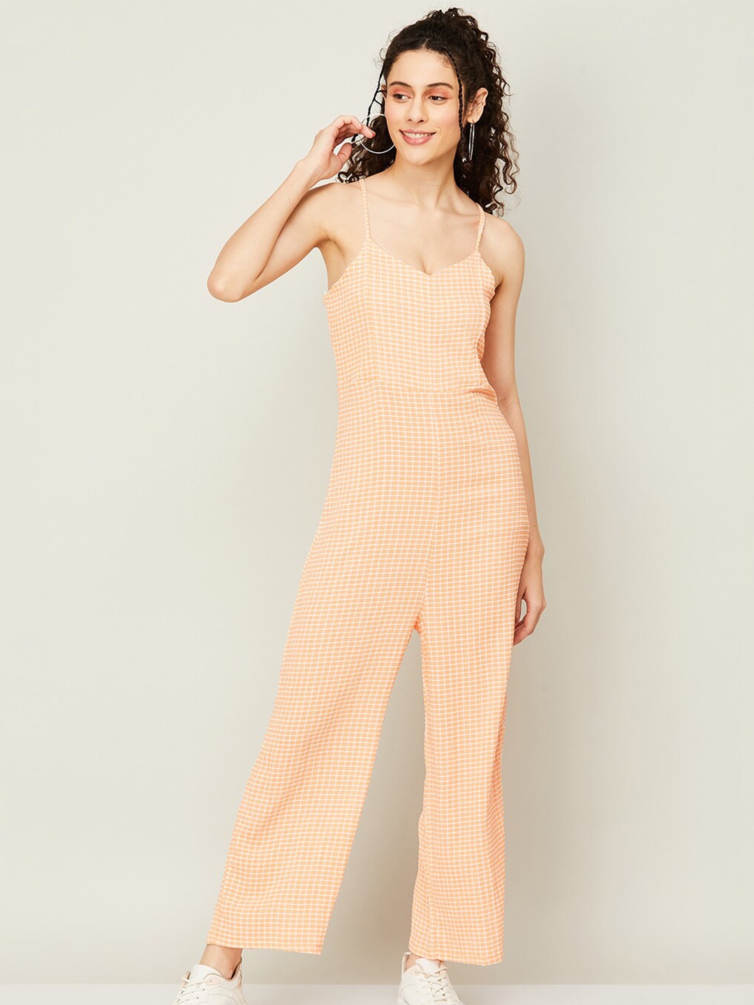

Ginger by Lifestyle Checked Shoulder Straps Basic Jumpsuit, Orange