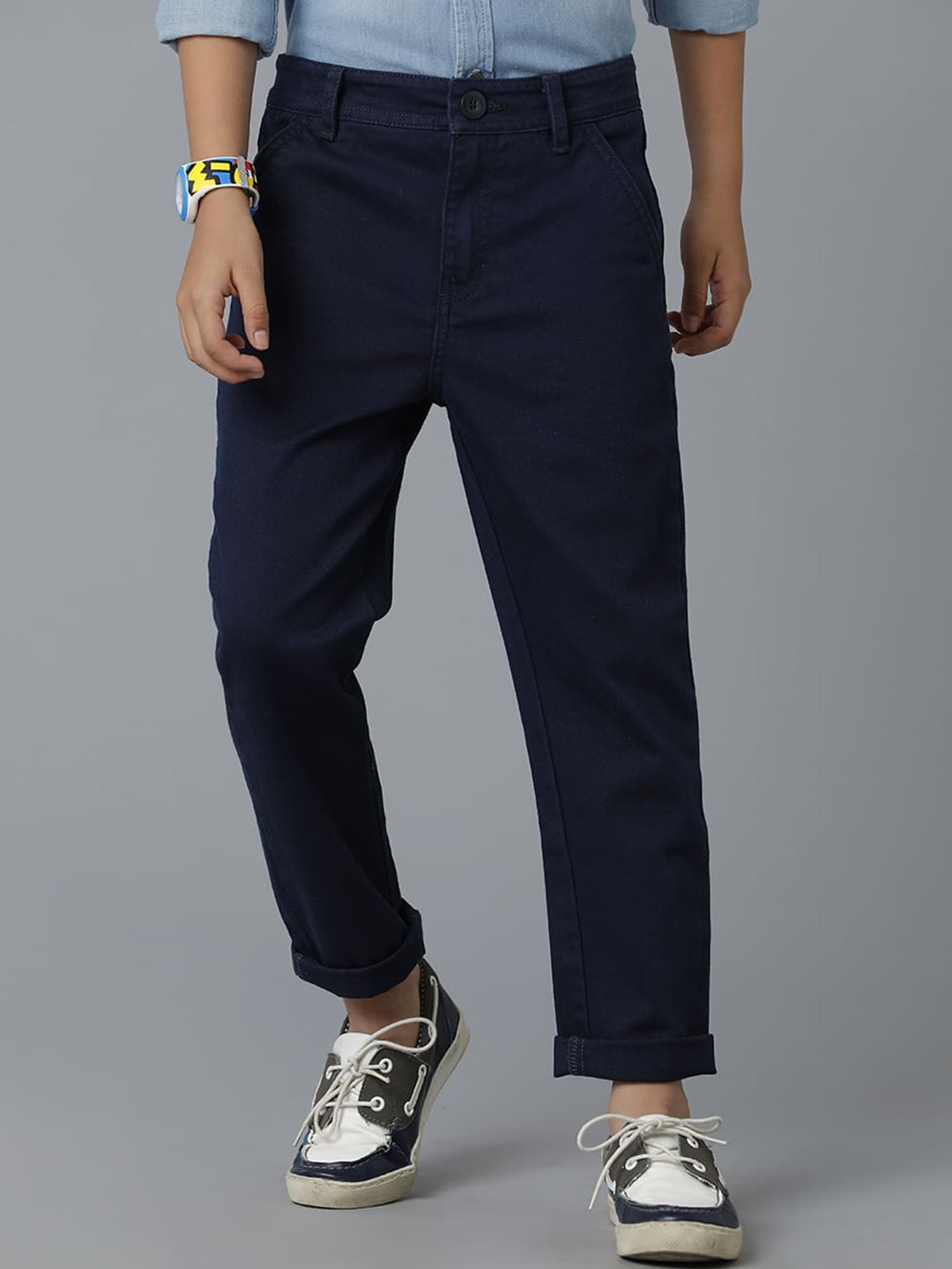 

UNDER FOURTEEN ONLY Boys Mid-Rise Cotton Chinos, Navy blue