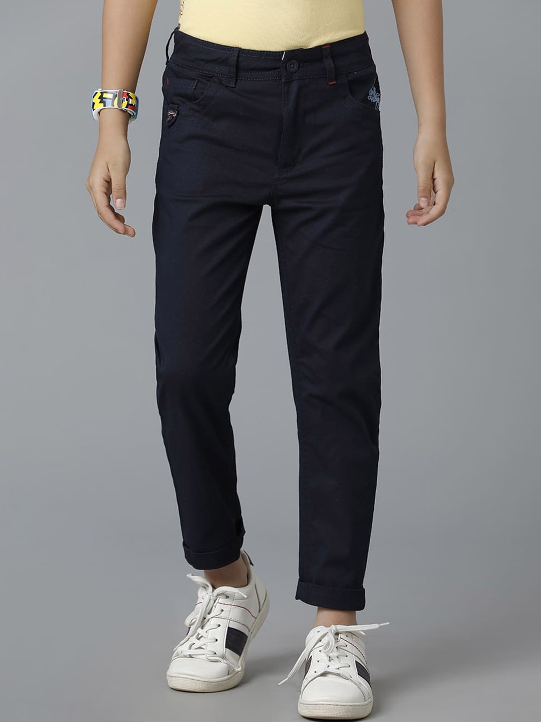 

UNDER FOURTEEN ONLY Boys Mid-Rise Cotton Regular Trousers, Navy blue